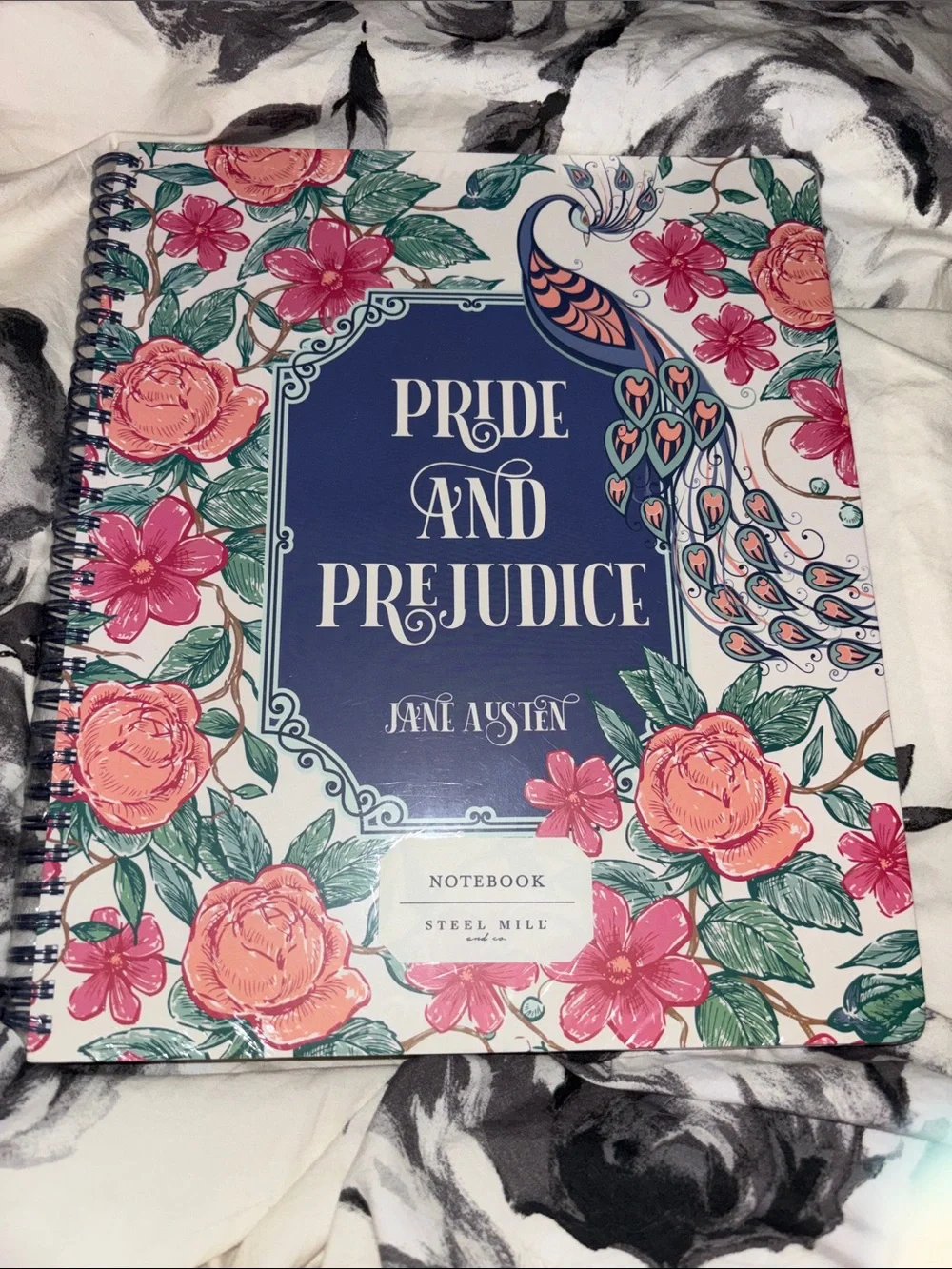 Pride and Prejudice Floral Spiral Notebook - Pink & Navy 9”x11”